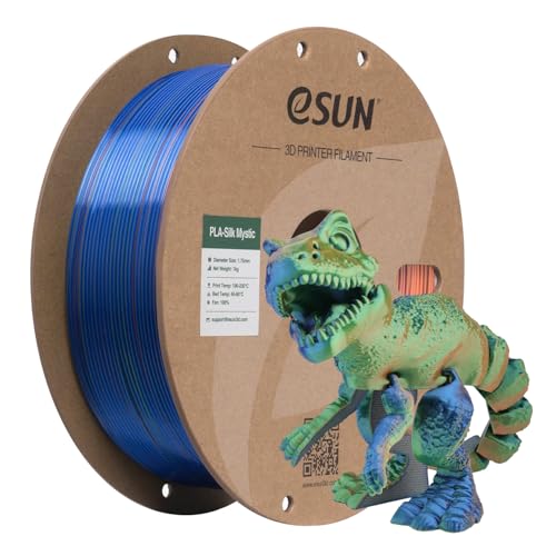 eSUN Silk PLA 3D Printer Filament 1.75mm Three-Color Gradient Shiny Silky Filament, Dimensional Accuracy +/-0.03mm, 1kg (2.2lbs) Cardboard Spool, Blue Orange Green Triple Colors