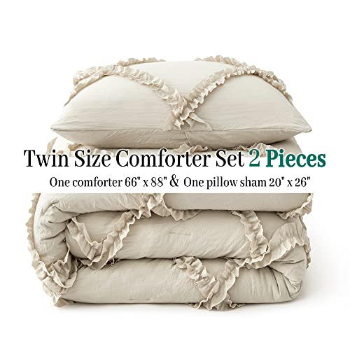 Comforter Set Twin Size Bedding – 2 Piece Farmhouse College Bedding Set Cover Ruffle & Lightweight Comforter And Pillow Case Vintage Bedding For Dorm Room As Home Bed Set Boho Comforter For Comfort #TOP4