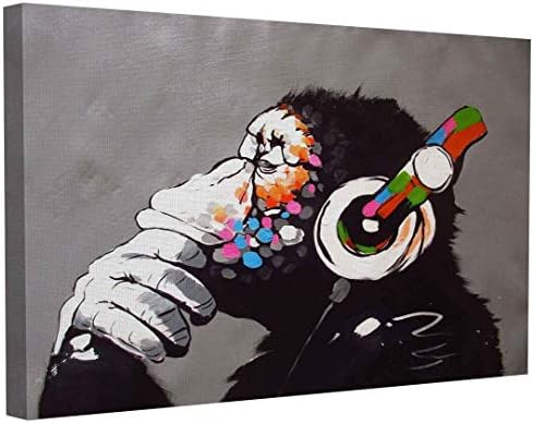 Banksy Canvas Wall Art Cookie Monster with Rebel Militia Street Graffiti Art Canvas Prints for Living Room Bedroom Home Decorations Modern Stretched Framed Giclee Artwork 40x70cm(15.7x27.6inch)