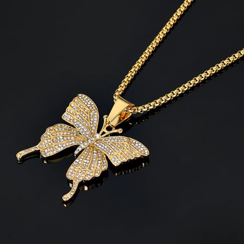 18K Gold Plated Iced Out Stainless Steel Animal Butterfly Pendant Necklace3