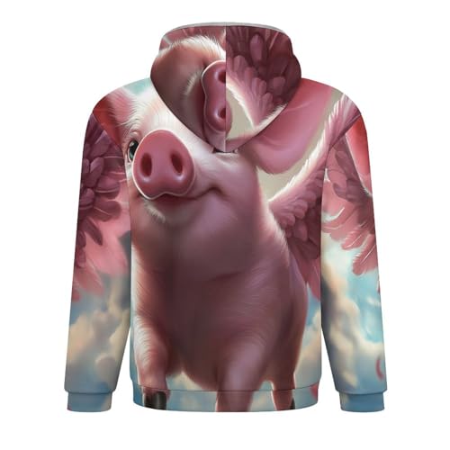 Cardigans à capuche rose cochon avec ailes en polaire douce pour hommes