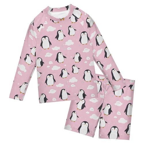 Cute Penguins Boys Rash Guard Swimsuits Set for Boys Long Sleeve Swim Shirts Bathing Suits with Trunks B0404953