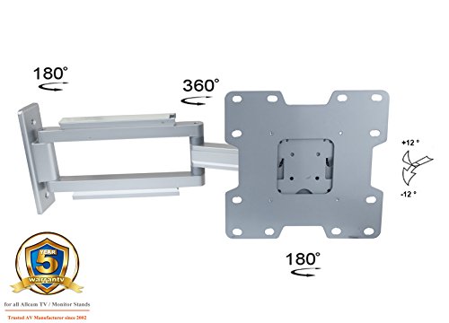 Allcam LCD107 Aluminium TV Wall Bracket for universal 19 22 24 26 32 37 LED/LCD TVs/Monitors, Swivel Arm w/Tilt 12° Pan 360°, Max. 35KG & Mount Size 200 Silver