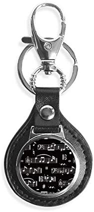 DIYthinker White Music Notes Bar Black Key Chain Ring Keyholder Hook Leather Metal image 2
