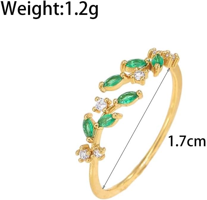 Trendy Gold Rings for Women Silver Cubic Zirconia Adjustable Rings Dainty Stackable Ring Bling Green Crystal Leaf Ring Aesthetic Everyday Jewelry - Image 3