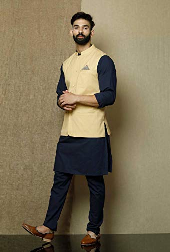 Elina fashion Men's Indian Silk Blend Kurta Pajama And Nehru Jacket (Waistcoat) Wedding Ethnic Diwali Puja Set2