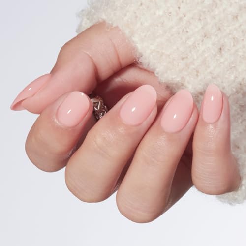 modelones Nude Pink Short Press on Nails, Semi-Transparent Oval Fake