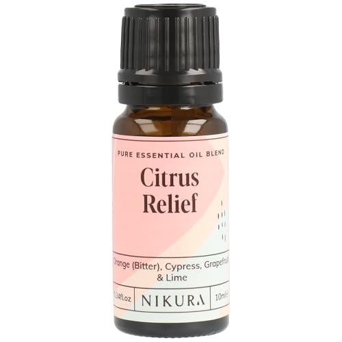Nikura Citrus Relief Essential Oil Blend - 10ml | Made from Orange, Cypress, Grapefruit, Lime | for Aromatherapy, Diffusers, Soap Making, Candle Making | Vegan & UK Made