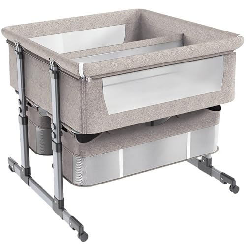Cuna Doble para 2 Bebés, Cuna Doble para Bebés, Cuna Twin Next To Me De 6 Alturas Ajustable Y Plegable, Cuna Portátil para Bebés, Recién Nacidos Khaki