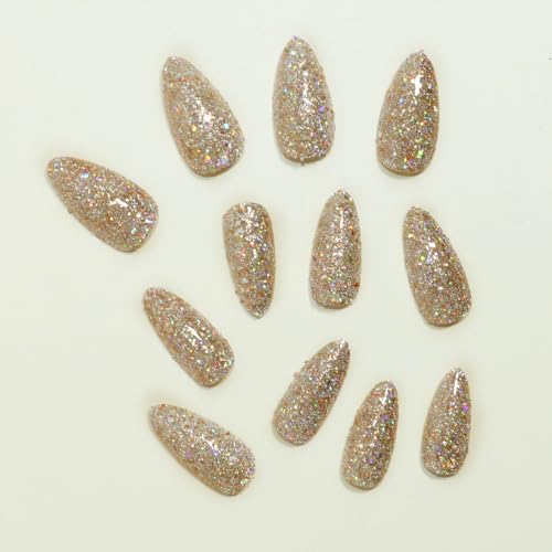 Gold Glitter Press on Nails - Glossy Finish Acrylic Manicure