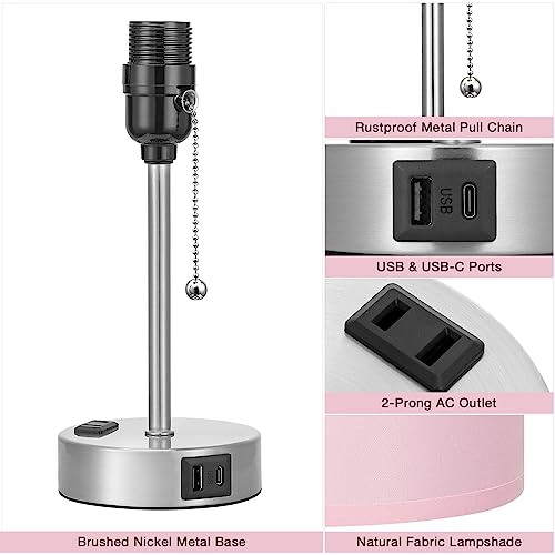 Image of Small Bedside Table Lamp for Bedroom - Desk Lamp with USB Ports for Dorm