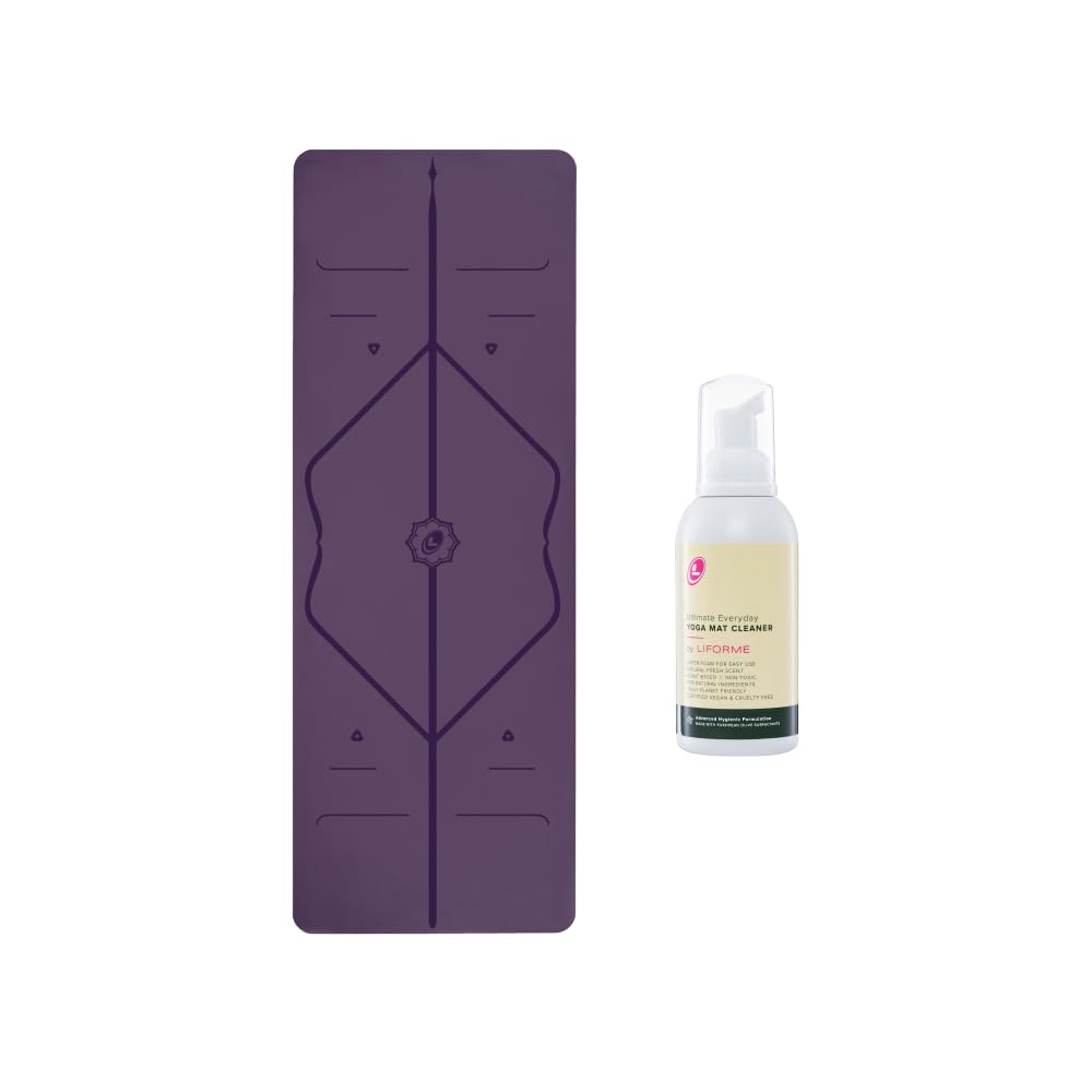 LIFORME Original Yoga Mat Ultimate Everyday Yoga Mat Cleaner- Bundle Pack Patented Alignment System Eco-Friendly Non-Slip Warrior-Grip Thick