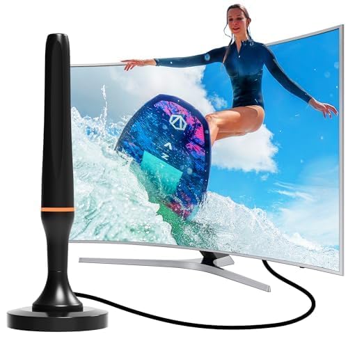 Indoor TV Aerial - Amplifier TV Aerial - Strong Magnetic Base,for Easy Installation Range & 360°Signal Reception Strong, Freeview Compatible & 4K 1080p Portable TV