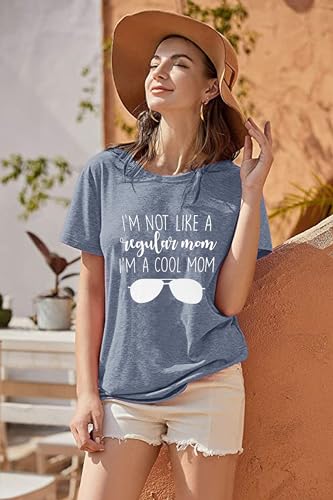 Women I'm Not Like A Regular Mom I'm A Cool Mom Funny Saying T Shirt Women O Neck Tops Tee (XX-Large, Light Blue)