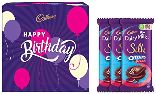 Image of Cadbury Birthday Celebrations Box, 430g & Dairy Milk Silk Oreo Red Velvet, 130g - Pack of 3