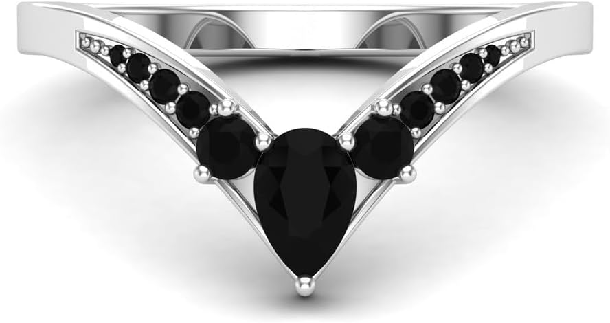 0.20 CT Vintage Pear Shpaed Black Onyx Engagement Ring Set 14k Gold Black Onyx Antique Wedding Ring Set Art Deco Black Gemstone Bridal Ring Set For Women Proposal/Anniversary/Promise Ring Set