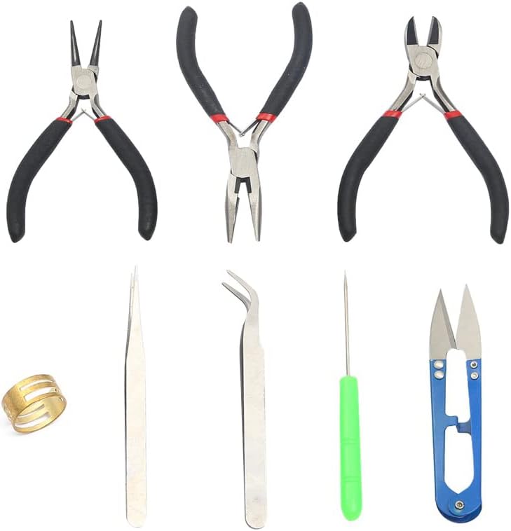 NALEINING DIY Handmade Tool Set, Jewelry Pliers, Tweezers, Scissors, Awl, Copper Ring, Multi-function Pliers, 8-piece Set