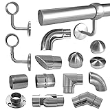 Basit Edelstahl Geländer für Treppe, Handlauf, Wand V2A I Treppengeländer für innen & außen I Handläufe Treppen Set selber zusammenstellen I aussen Ø42,4 x 2 mm, Ausführung:KA60 gebogene Endkappe