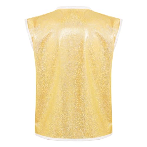 Linjinx Kids Boys Girls Shiny Sequins Vest Children Button Down Tops Waistcoat for Hip Hop Jazz Performance Dancewear2