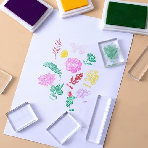 4 Stück Stempelplatte mit Gitter Linien, 0,7 Cm Dick Acrylblock für Silikonstempel, Klar Acrylblock Set Stempelblock, Klar Silikonstempel, Acrylblocks für Stempe Scrapbooking, DIY Fotoalbum Handwerk