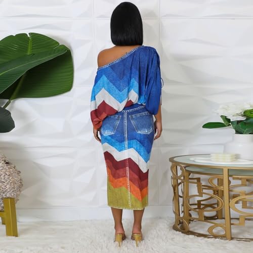 Womens Sexy 2 Piece Outfits Off Shoulder Bat Sleeve Crop Tops and Front Split Skirt Sets3