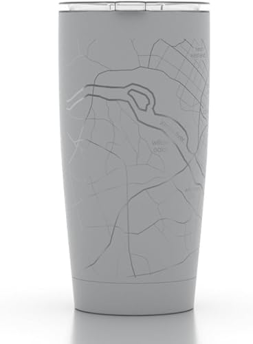 Vista 320 de Well Told Vaso de café aislado con diseño de mapa de Nueva York grabado, taza de acero inoxidable grabada (20 onzas, negro) con aislamiento de mapa