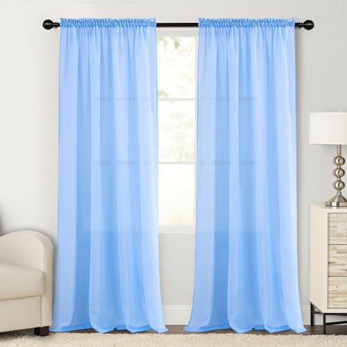 Tony's collection Light Blue Sheer Curtains 96 Inches Long for Living Room, Light Filtering Drapes for Bedroom, Patio, Yard, Sliding Door(34x95 Inch, Light Blue, 2 Panels)