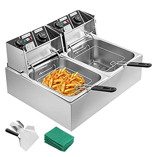 Freidoras eléctricas de 12L y 20L, tanques duales for restaurante de comida rápida, puestos de pollo frito, freír patatas fritas, chuletas de cerdo (Size : Doppel Tanks, Color : Type C (20L))