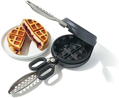 Wonderffle Stuffed Waffle Iron, Belgian-Style Waffle Maker, Dual Nonstick Pans, Easy Release, Cool-to-the-touch Handles, Gas and Electric Stovetop Compatible, 5" Diameter, 2" Thick Waffles, Black