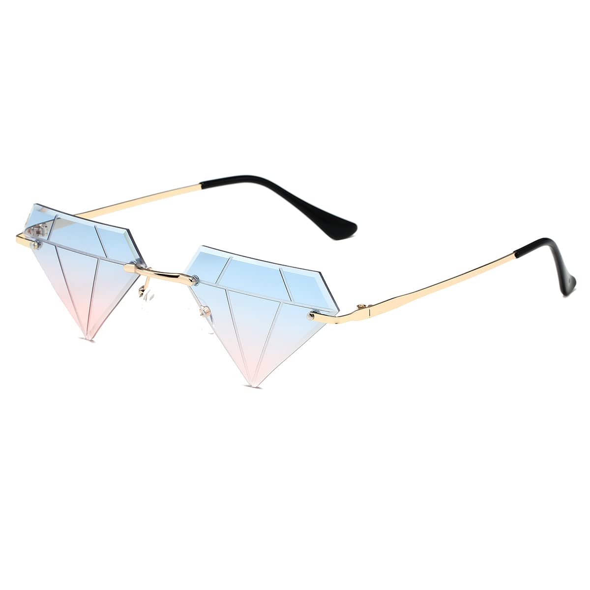 JOVAKIT Trójkątne okulary przeciwsłoneczne w kształcie diamentu dla kobiet mężczyzn vintage okulary przeciwsłoneczne bez oprawek retro okulary rave party halloween