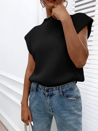 Image of Womens Sleeveless Sweater Vest Turtleneck Ribbed Knit Tank Tops Basic Slim Fit Top