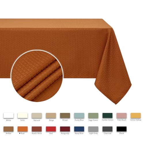 Image of maxmill Rectangle Weaved Design Tablecloth Waterproof Spillproof Wrinkle Free Fall Table Cloth, Kitchen Dining Room Thanksgiving Decoration, Fabric Table Cover Halloween Party, 52 x 70 Inch, Rust