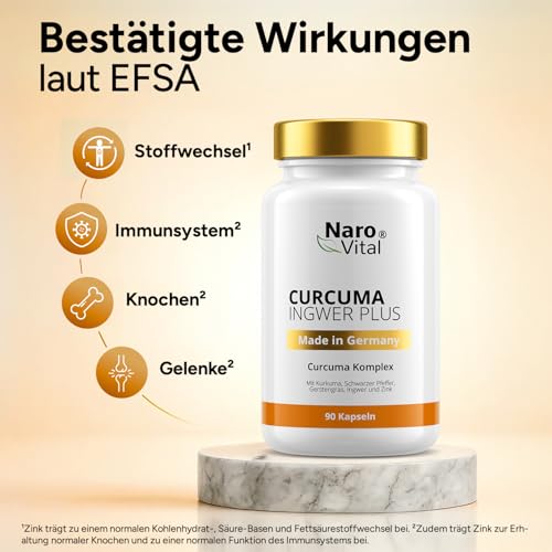 Kurkuma Ingwer Kapseln hochdosiert - Mit Curcuma Extrakt, Gerstengras, Kurkuma Pulver, Ingwer, Piperin, Curcumin - 90 vegane Kapseln - Alternative zu Tabletten