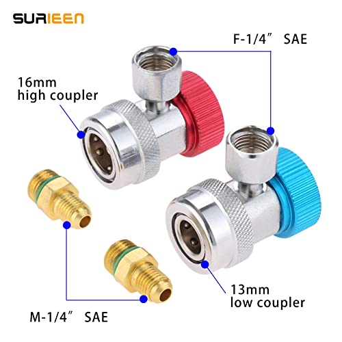 SURIEEN 2 Pièces AC R134A Raccords Rapides, Adaptateur Réfrigérant, Haute Et Basse Pression Kit De Conversion De Climatisation De Voiture, raccords CVC SAE 1/4 pouce, Pour La Climatisation Distribu – vue 2