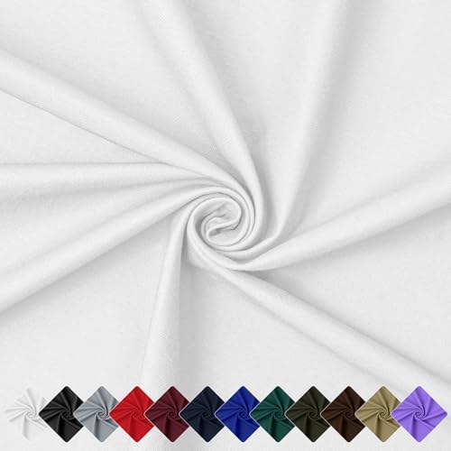 JOSNAAN 58”W Poly Cotton Twill Fabric - 65% Polyester 35% Cotton - Sold by The Yard - for Pants, Jackets, Skirts, Upholstery, and Work Uniforms(1Y,White)