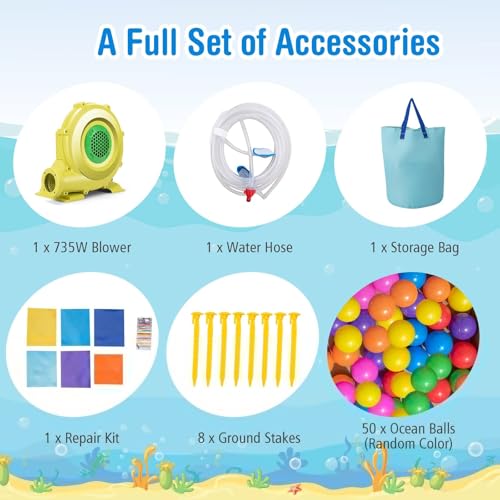BOUNTECH Inflatable Water Slide, Ocean Kids Water Park Jump Castle w/Ball Pit & Splash Pool, Water Slides Inflatables for Kids, Blow up Water Slide Bounce House with Blower for Outdoor Backyard Gifts - Image 7
