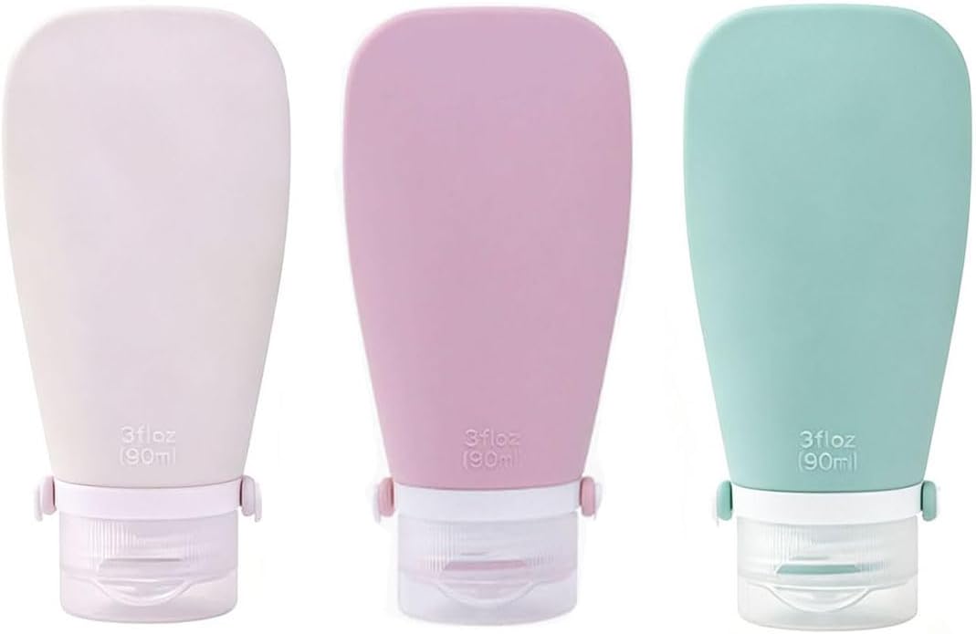 3Pcs 90ML/3OZ Colorful Travel Bottles for Toiletries, Silicone Travel Containers, Leak Proof Refillable Squeezable Toiletry Bottles for Shampoo Shampoo, Body Wash, Travel Essentials