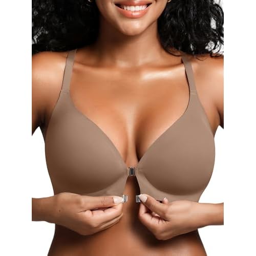 Magnetic Metal Front Closure Bras for Women with Racerback, Wireless Jelly Bralette No Underwire Everyday Comfort Bra Gray Purple Small