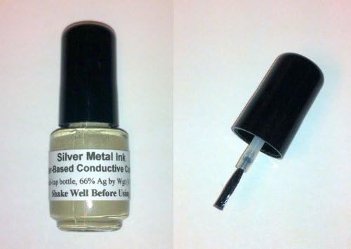 Silver Metal Ink, Conductive Water-Based Coating, 12 gram 66% Ag Brush-Cap Bottle, Over 1/4 TOz Silver!