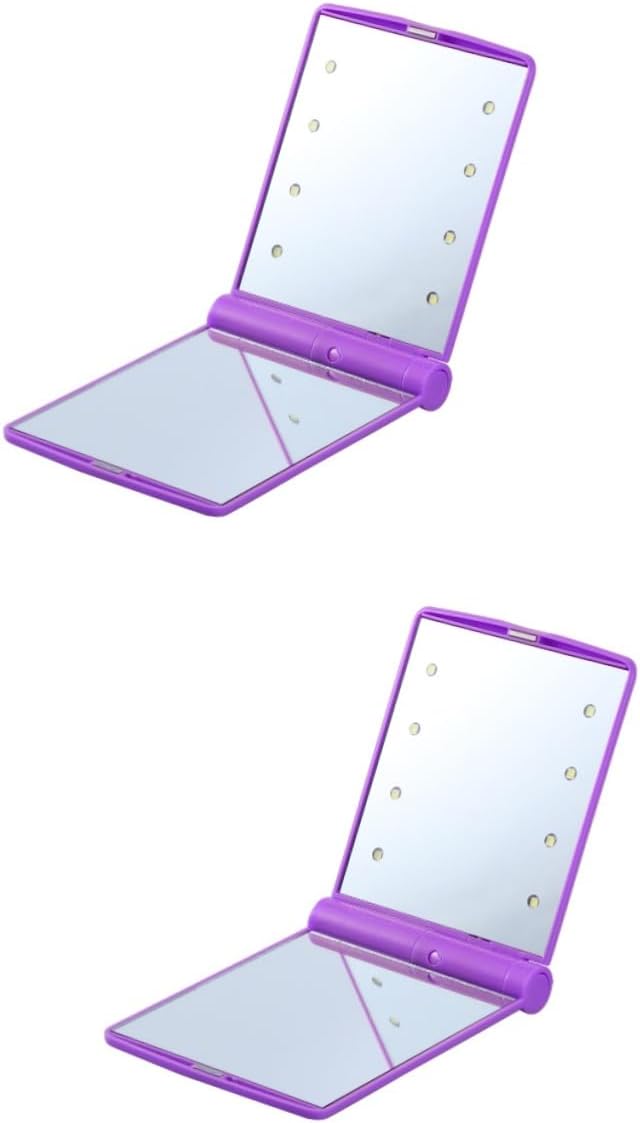DOITOOL 2pcs Led Lighted Makeup Mirror 8 Led Lights Portable Compact Folding Mirror for Cosmetics 330 Degree Rotation Bathroom Accessory for Travel
