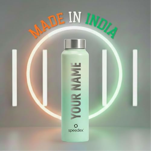 Image of Speedex Customised Engraved Name Stainless Steel Water Bottle 1 Ltr - Personalised Screw Cap Bottle for Kids, Men & Women, School, Office, Gym, Dual Green, Set of 1