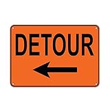 Warning Sign Left Arrow Detour Traffic Sign Road Sign Business Sign 12X16 Inches Aluminum Metal Tin Sign