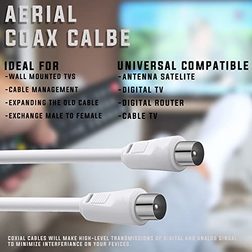 D.A.Y. Republic 5m TV Aerial Coax Cable with Female Adapter - Coaxial Satellite Antenna AV Lead Male to RF Connector Extension Silver FreeView, FreeSat, Sky Box, BT - Image 2
