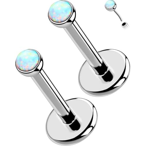 OUFER 2PCS 16G/20G Nose Lip Studs, G23 Solid Titanium Threadless Push in Nose Nostril Lip Labret Medusa Monroe Helix Cartilage Tragus Conch Lobe Piercing Jewelry for Women Men Silver bar, Op