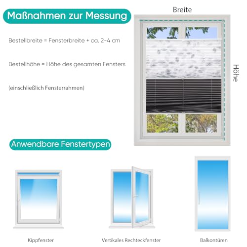 Sekey Plissee Day+Night Doppelplissee Verdunkelung ohne Bohren verspannt Lichtschutz 100x120cm Druck+Dunkelgrau – Ansicht 2