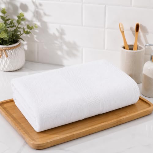Image of 100% Pure Cotton Bath Towel for Men & Women | 380 GSM Ultra Soft, Highly Absorbent & Quick Dry Bath Towel | Large 55 x 28 Inch Matty Terry Towel for Bathroom, Gym, Travel & Daily Use | White