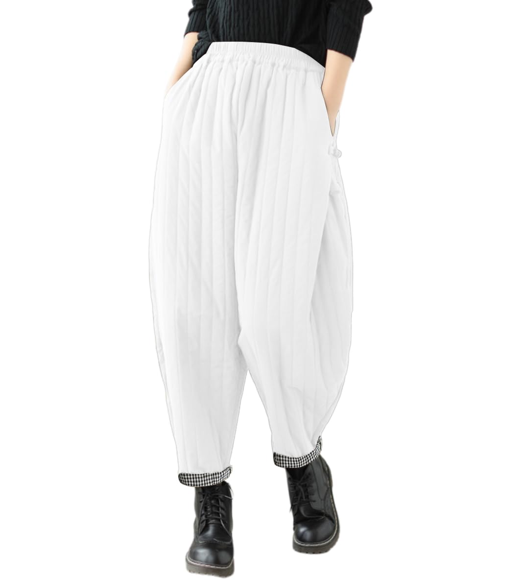 TBA Winter Pants for Women Warm Down Cotton Pant Thicker Padded Quilted Sweatpants Loose Fit Wide Leg Trousers