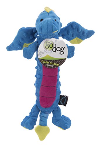 Godog Bubble Plush Skinny Dragons Squeaky Plush Dog Toy, Chew Guard Technology - Blue, Large #TOP5