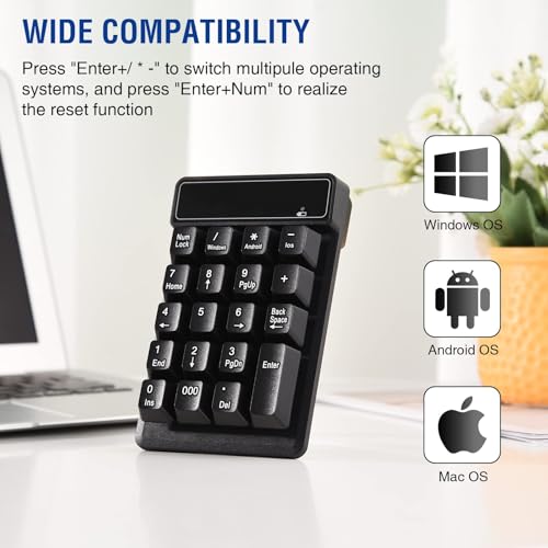 RaceGT Bluetooth Number pad, 19-Keys Wireless Numeric Keypad, Portable Mini Multi-Function Accounting Number Keypad Keyboard Extensions for Laptop/Desktop/Notebook by RaceGT - Image 7