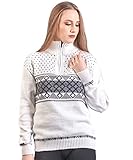 INTI ALPACA White Alpaca Wool Sweater with Nordic Pattern - Icelandic Jumper (Large)